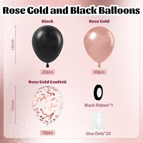 awenztech 60pcs Rose Gold and Black Balloons 12inch with Rose Gold Confetti Balloons for Wedding Graduation Baby Shower Birthday Party Decoration - Image 5