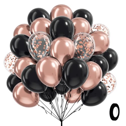 awenztech 60pcs Rose Gold and Black Balloons 12inch with Rose Gold Confetti Balloons for Wedding Graduation Baby Shower Birthday Party Decoration - Image 1