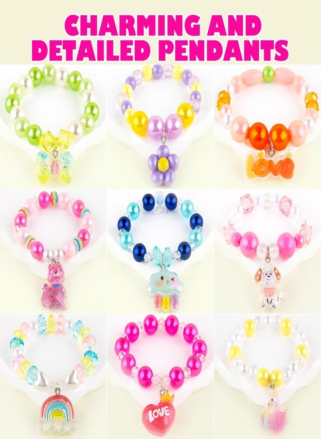 Niceup 9PCS Girls Friendship Bracelets, Elastic Beaded Charm Bracelets with Puppy, Crown, Rainbow & Heart Pendants for Princess Dress-Up, Party Favors & Classroom Rewards - Image 2