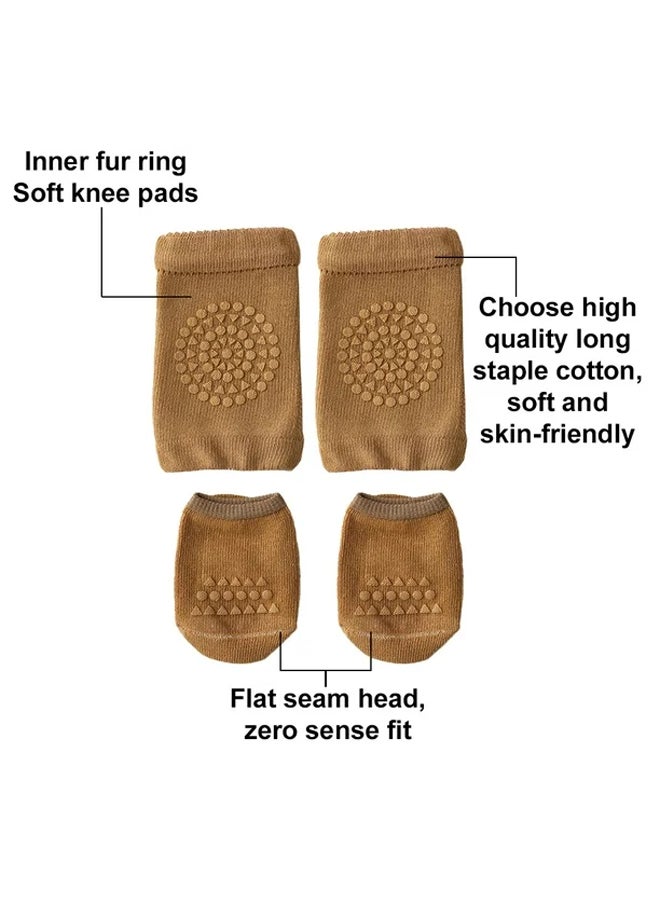 SHABILI Baby Knee Pads with Cotton Non Slip Socks Set（Gray & Coffee 2 Pack）， Baby Knee Protectors Baby Knee Sleeves Baby Knee Brace Baby Anti Slip Wear Resistant Breathable Cushion, for Crawling Playing - Image 4