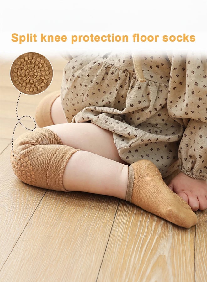 SHABILI Baby Knee Pads with Cotton Non Slip Socks Set（Gray & Coffee 2 Pack）， Baby Knee Protectors Baby Knee Sleeves Baby Knee Brace Baby Anti Slip Wear Resistant Breathable Cushion, for Crawling Playing - Image 5