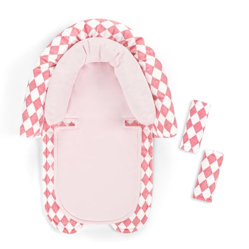 GFU Baby Car Seat Head Support for Newborn, 2 in 1 Infant Car Seat Head Body Support with Strap Pads, Soft Stroller Cushion Pillow Insert for Girls, Fits for Stroller, Swing, Pink Diamond - Image 1