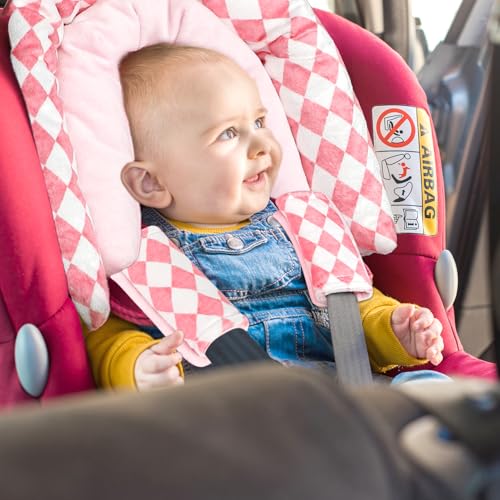 GFU Baby Car Seat Head Support for Newborn, 2 in 1 Infant Car Seat Head Body Support with Strap Pads, Soft Stroller Cushion Pillow Insert for Girls, Fits for Stroller, Swing, Pink Diamond - Image 5