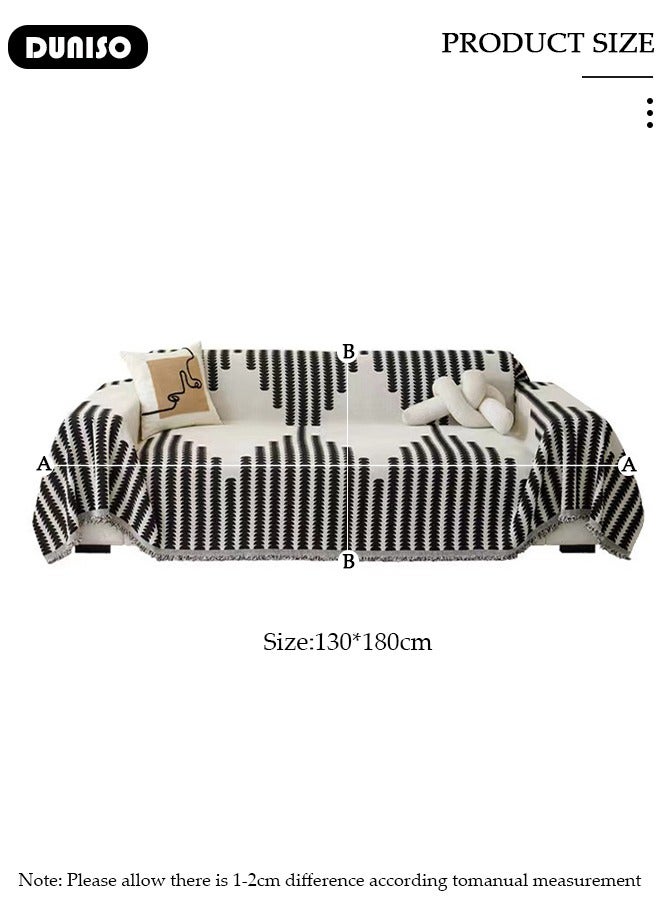 DUNISO غطاء أريكة شنيلا مزدوج الجوانب، غطاء أريكة أنيق، تصميم طباعة خطية، منشفة أريكة شنيلا مزدوجة الجوانب، غطاء أريكة شنيلا لأربعة مواسم متاح على الجانبين (130*180 سم) - Image 4