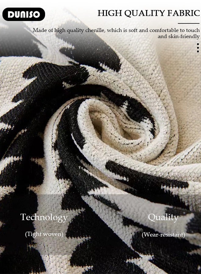 DUNISO غطاء أريكة شنيلا مزدوج الجوانب، غطاء أريكة أنيق، تصميم طباعة خطية، منشفة أريكة شنيلا مزدوجة الجوانب، غطاء أريكة شنيلا لأربعة مواسم متاح على الجانبين (130*180 سم) - Image 5