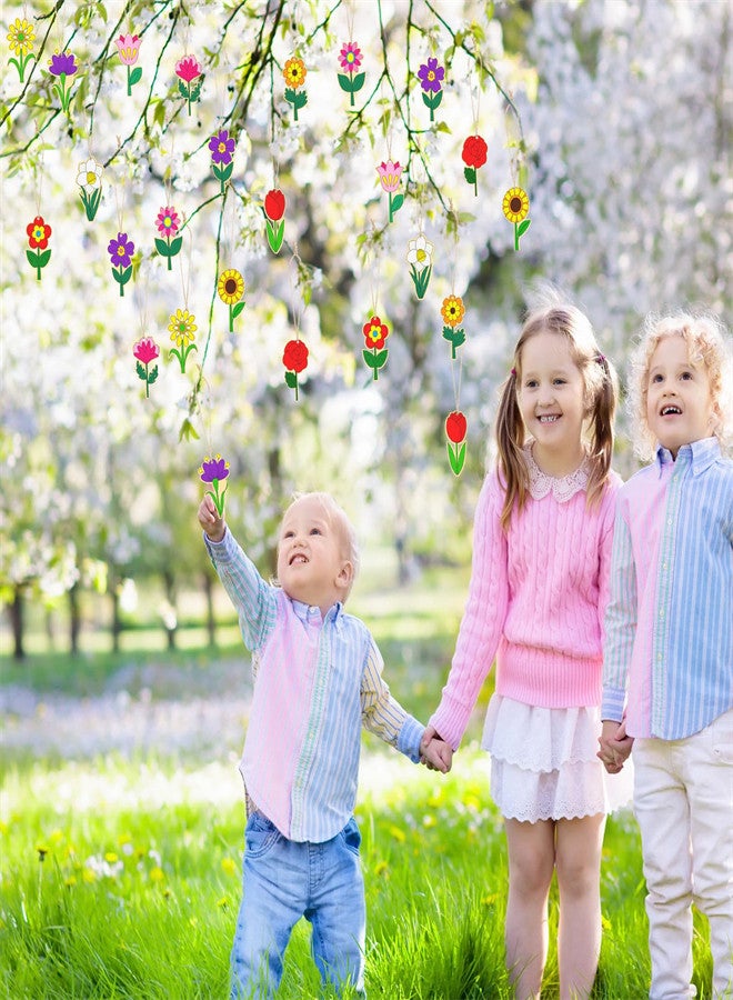 KASTWAVE 48 Pcs Wooden Flowers Painting Craft Kit for Kids, Drawing DIY Blank Cutout Chips, Unfinished Wood Flowers Ornaments Spring Arts Wooden for Kids Hanging Decoration - Image 3