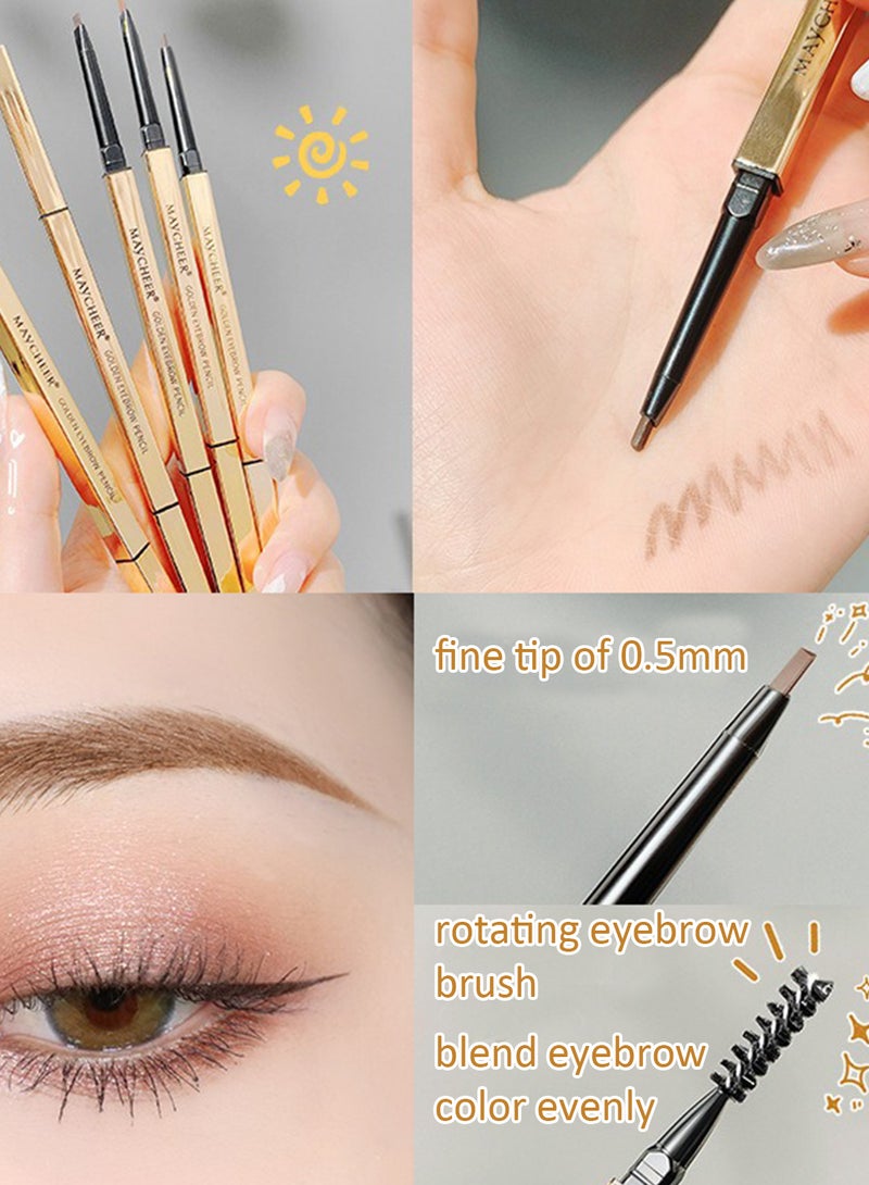 مايتشير قلم حواجب ذهبي ثلاثي الأبعاد، مقاوم للماء، مناسب للمبتدئين، مع فرشاة حلزونية وأداة تعبئة أوتوماتيكية فائقة الدقة لرسم حواجب طبيعية - Image 2