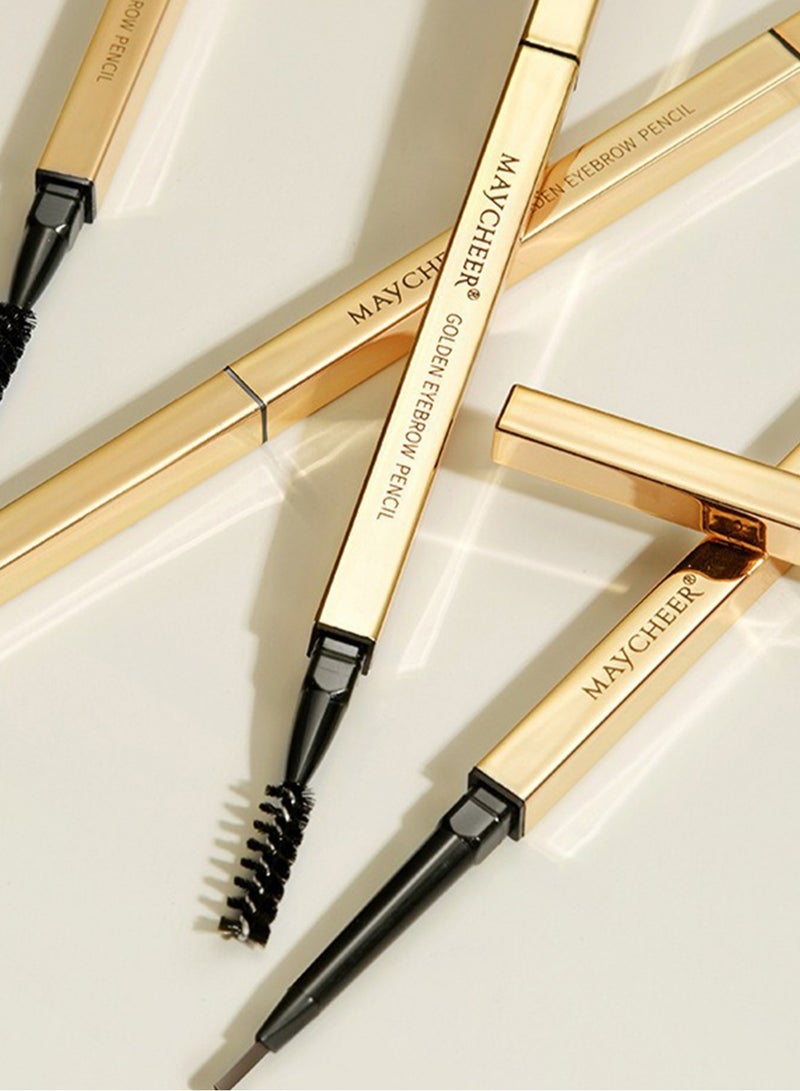 مايتشير قلم حواجب ذهبي ثلاثي الأبعاد، مقاوم للماء، مناسب للمبتدئين، مع فرشاة حلزونية وأداة تعبئة أوتوماتيكية فائقة الدقة لرسم حواجب طبيعية - Image 3