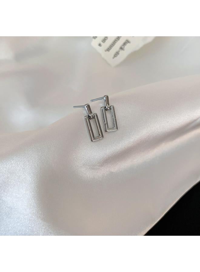 925 Silver Pin Earrings Metal High-end Simple Earrings Fashion Joker Light Luxury Personality Niche Earrings 