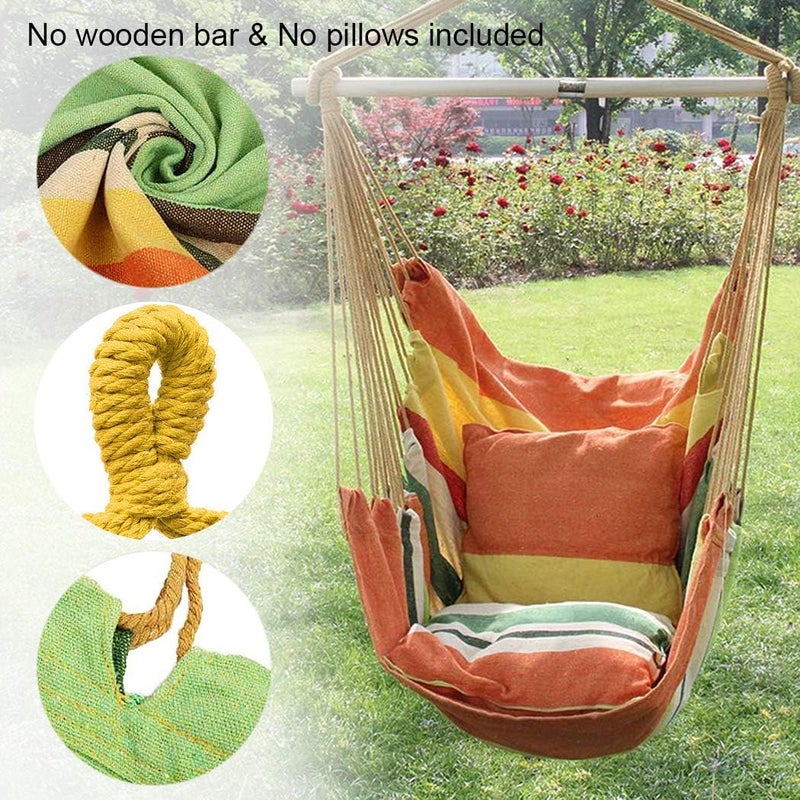 Hatisan Hammock Chair Hanging Rope Swing Seat for Indoor Outdoor, Sturdy Cotton Weave Hammock Swing, Max 300Lbs Hanging Hammock Chair for Bedroom Patio Porch (Pole and Pillows NOT Included, Orange) - Image 2