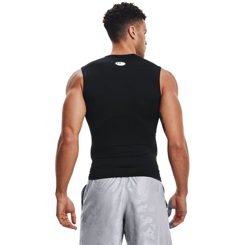 Under Armour Men's Armour HeatGear Compression Sleeveless T-Shirt , Black (001)/White, Large - Image 3