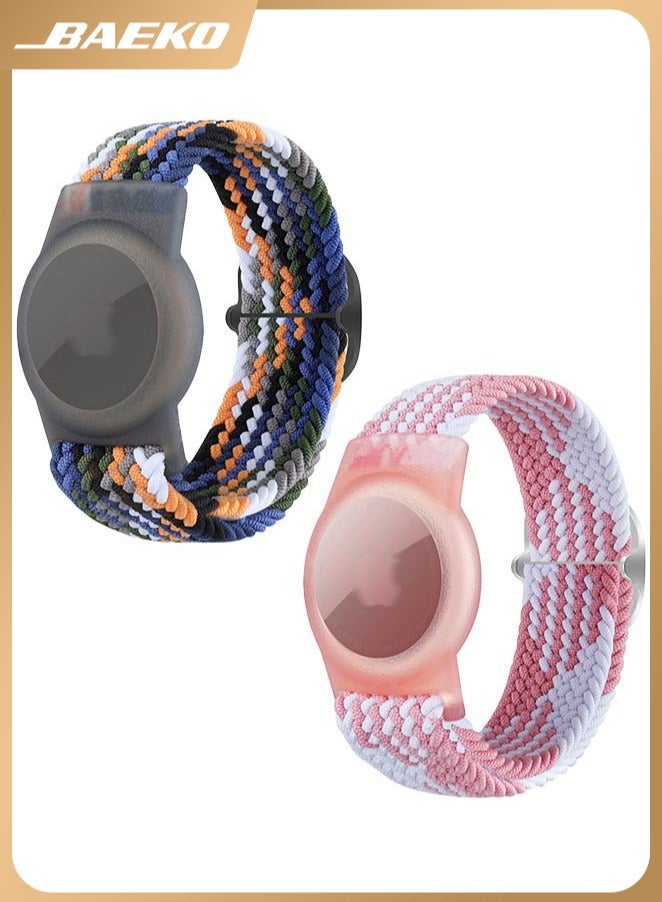 BAEKO 2 Pack Airtag Kids Wristbands, Kids Bracelet Compatible with Apple AirTag, Nylon Strap Tracker Cassette Holder Accessories for Toddlers Adults, Adjustable Anti-Lost - Image 1