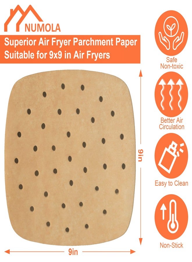 Numola 100 Pcs Air Fryer Liners Disposable Parchment Paper, 9 Inch Perforated Airfryer Sheets for Baking, Square Unbleached Non-Stick Steamer Liner for Oven, Microwave, Steaming Basket - Image 2