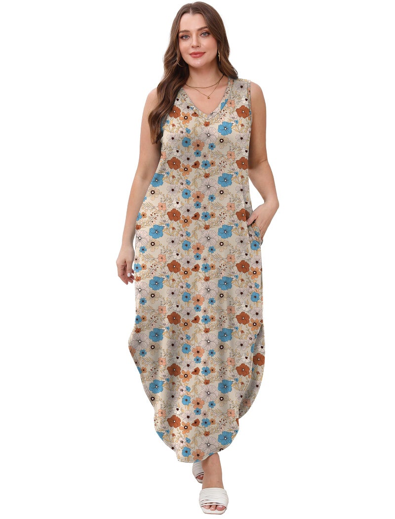 Sampeel Womens Summer Dresses 2025 Spring Fashion Sundresses Beach Vacation Clothes Cruise Outfits Floral Khaki M - Image 5