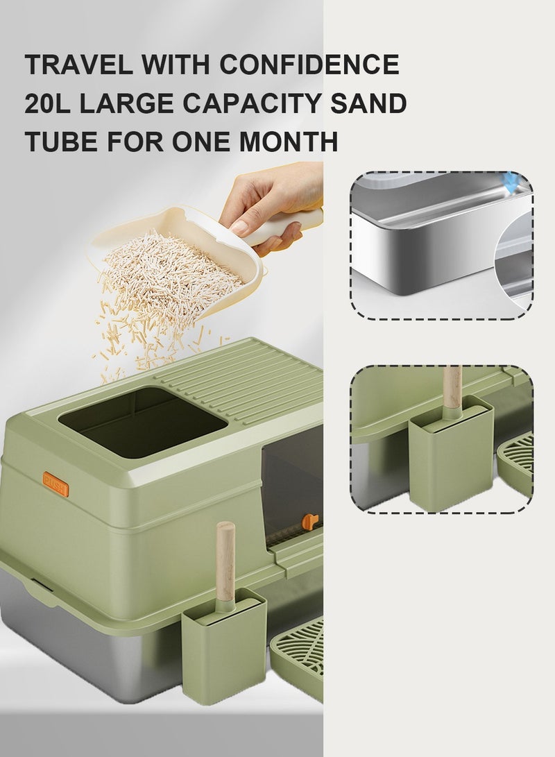 Kidle Closed Stainless Steel Pet Cat Litter Box Large Capacity Metal Cat Toilet Tray Garbage Room High Wall Side Panel With Cover 60*40*38CM - Image 2