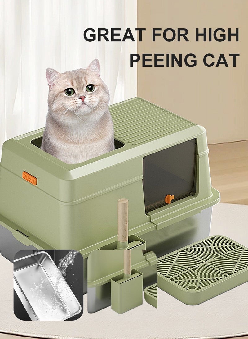 Kidle Closed Stainless Steel Pet Cat Litter Box Large Capacity Metal Cat Toilet Tray Garbage Room High Wall Side Panel With Cover 60*40*38CM - Image 4