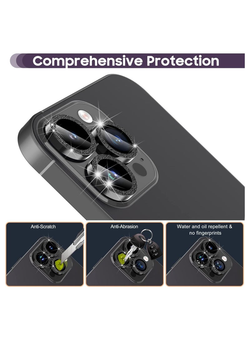 ELTRAZONE Camera Lens Protector, Camera Cover Tempered Glass for iPhone 14 Pro Max/for iPhone 14 Pro [Glitter Diamonds] -Black - Image 3