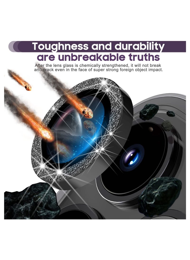 ELTRAZONE Camera Lens Protector, Camera Cover Tempered Glass for iPhone 14 Pro Max/for iPhone 14 Pro [Glitter Diamonds] -Black - Image 2