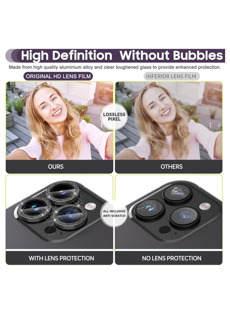 ELTRAZONE Camera Lens Protector, Camera Cover Tempered Glass for iPhone 14 Pro Max/for iPhone 14 Pro [Glitter Diamonds] -Black - Image 5