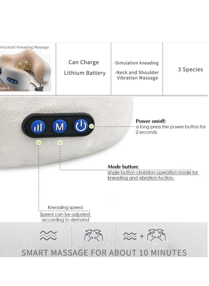 ELTRAZONE Rechargeable U Shaped Neck Massager Pillow, Neck Massage Pillow, Shoulder and Neck Electric Massager for Muscles Fatigue, Airplane, Train, Bus, Car Travel (Brown Grey) - Image 4