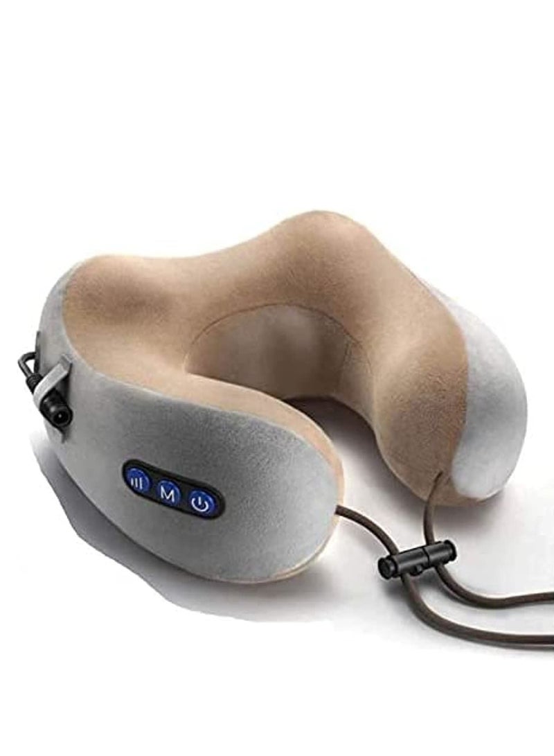 ELTRAZONE Rechargeable U Shaped Neck Massager Pillow, Neck Massage Pillow, Shoulder and Neck Electric Massager for Muscles Fatigue, Airplane, Train, Bus, Car Travel (Brown Grey) - Image 1