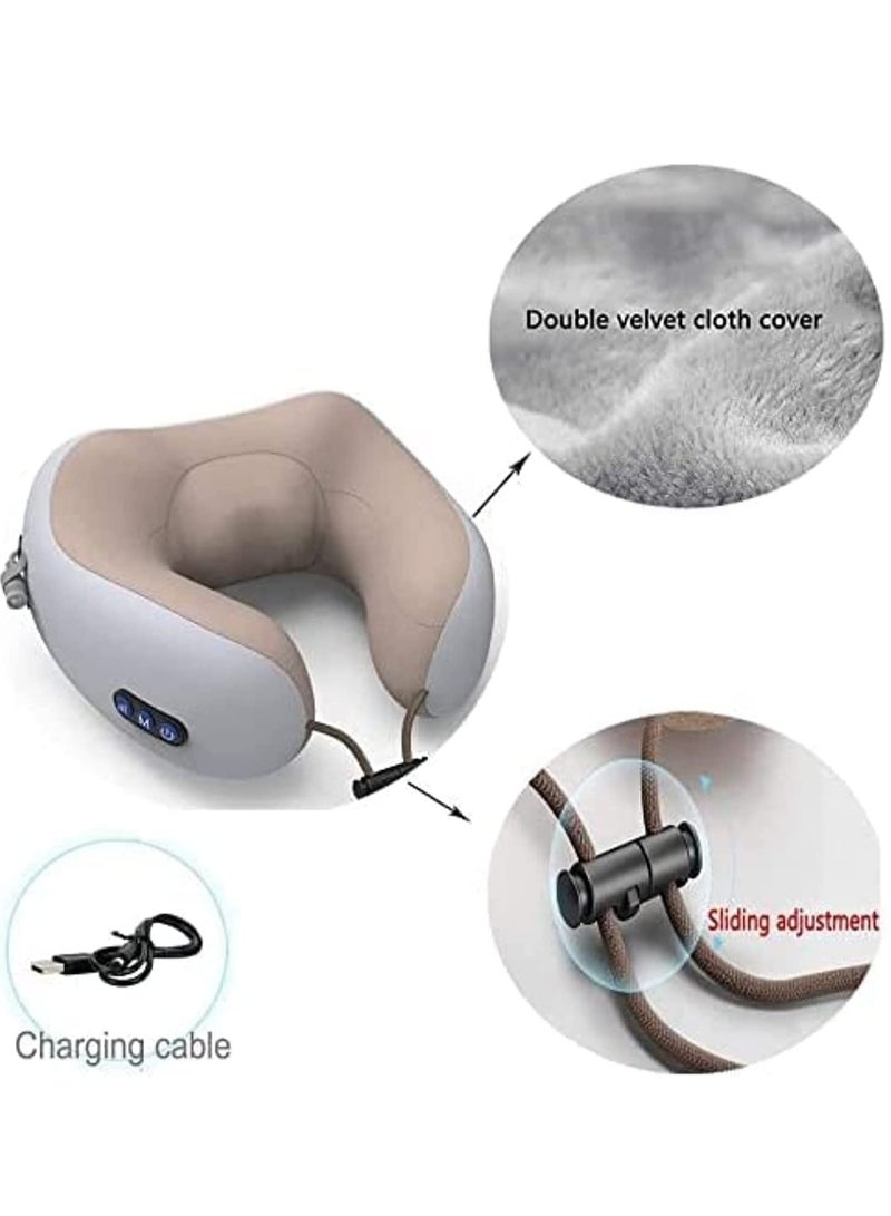 ELTRAZONE Rechargeable U Shaped Neck Massager Pillow, Neck Massage Pillow, Shoulder and Neck Electric Massager for Muscles Fatigue, Airplane, Train, Bus, Car Travel (Brown Grey) - Image 2