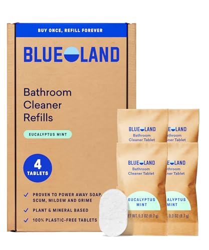 BLUELAND Bathroom Cleaner 4Pack Refill Eucalyptus Mint Scent EcoFriendly Cleaning Supplies 4 x 24 Fl oz - Image 1