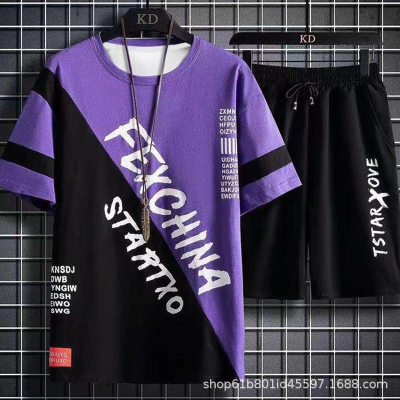 Casual Suit Men'S Thin Trendy Short-Sleeved T-Shirt Summer Student Youth Sports Shorts Two-Piece Set - Image 2
