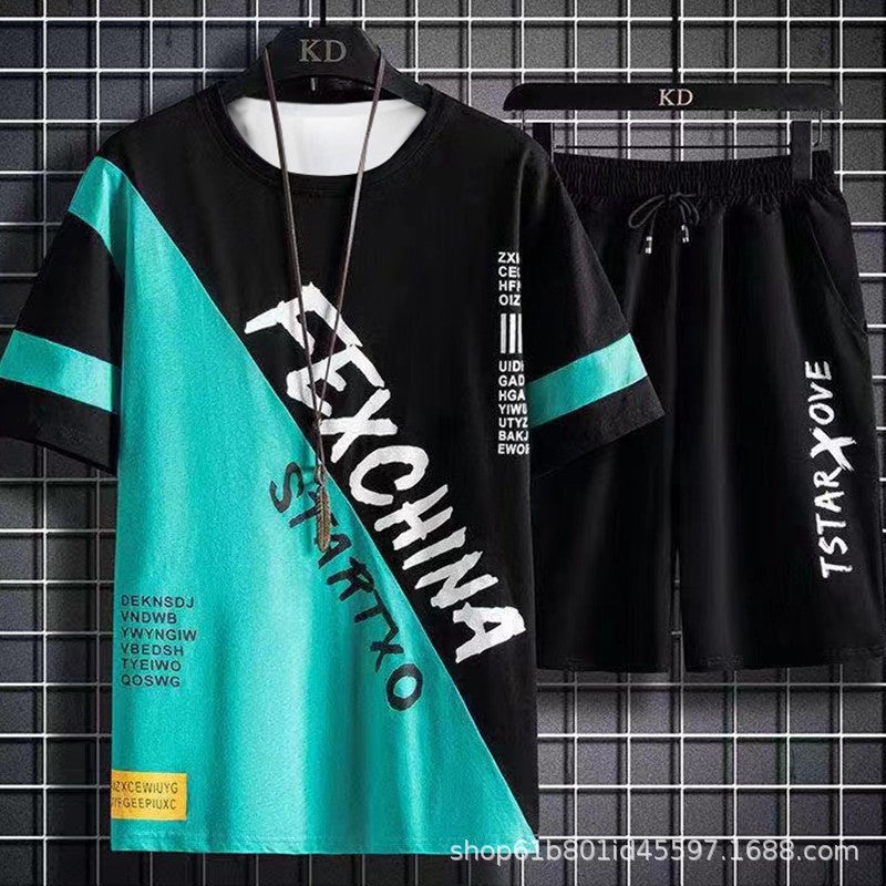 Casual Suit Men'S Thin Trendy Short-Sleeved T-Shirt Summer Student Youth Sports Shorts Two-Piece Set - Image 4
