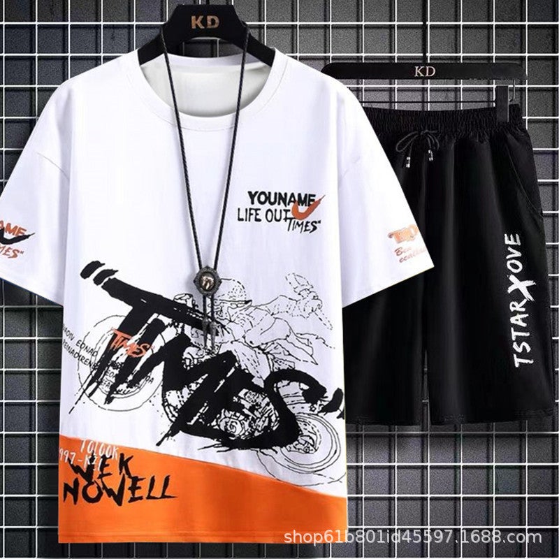 Casual Suit Men'S Thin Trendy Short-Sleeved T-Shirt Summer Student Youth Sports Shorts Two-Piece Set - Image 5