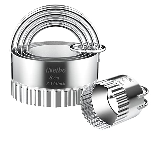 iNeibo Fluted Edge Biscuit Cutter Set - Round Circle Scone, Pastry, and Dough Cutters for Baking, Dumpling Skin, and Fondant - Image 1