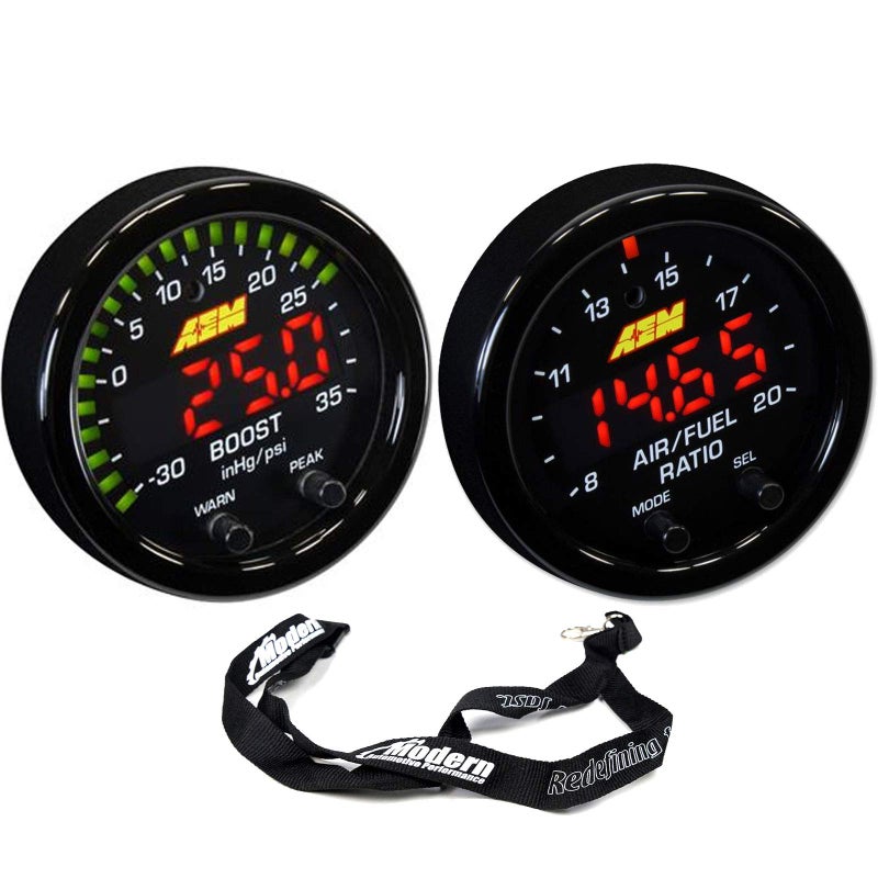 مجموعة عدادات AEM 52mm XSeries قياس الهواء والوقود UEGO ضغط التعزيز 35PSI 25Bar مع حبل خفيف أسود