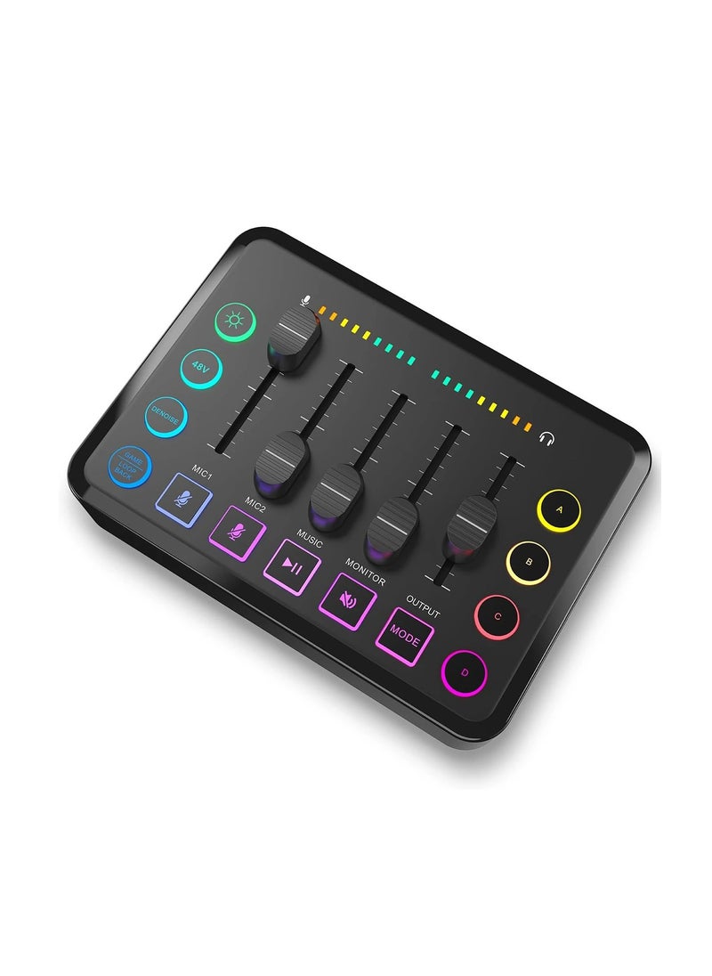 Generic - HD Gaming Audio Mixer Rechargeable Audio Interface RGB Mixer with XLR Mic Interface 48V Phantom Power for Podcast/Recording - Image 1
