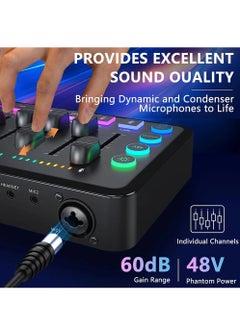ماركة غير محددة خلاط صوت للألعاب عالي الدقة مع واجهة صوت قابلة لإعادة الشحن وخلاط RGB مع واجهة ميكروفون XLR وقوة فانتوم 48 فولت للبث الصوتي/التسجيل  - Image 5