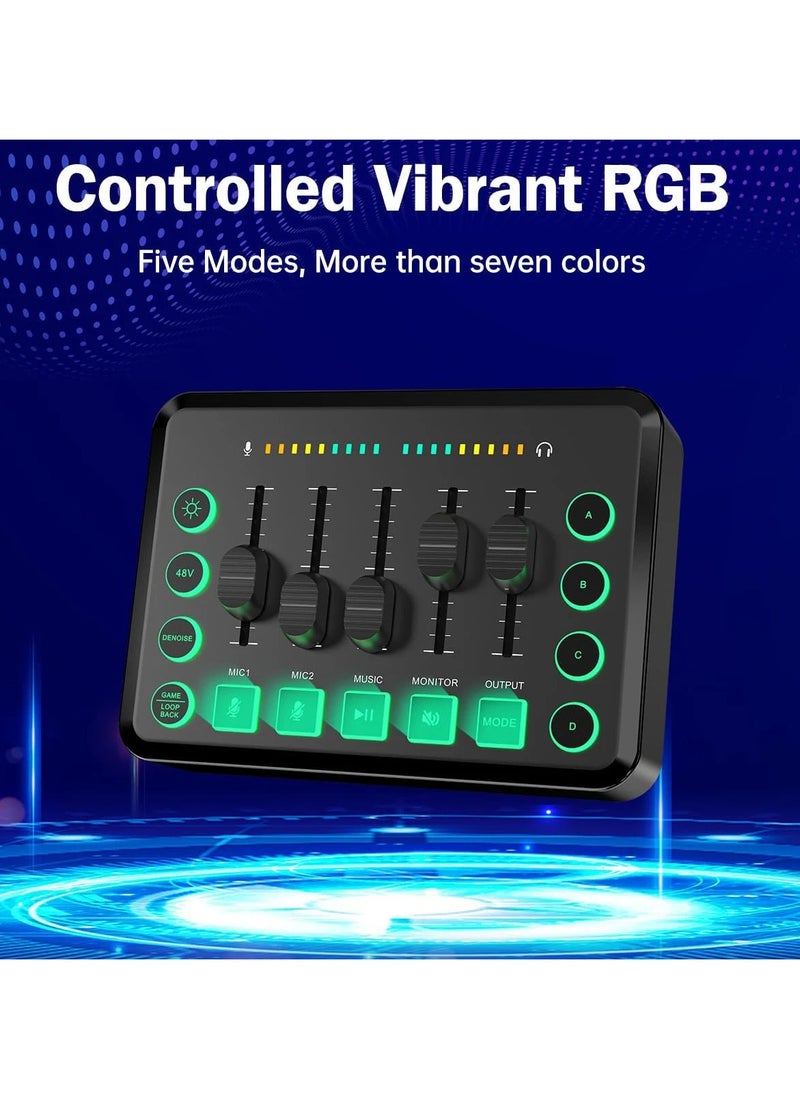 Generic - HD Gaming Audio Mixer Rechargeable Audio Interface RGB Mixer with XLR Mic Interface 48V Phantom Power for Podcast/Recording - Image 1