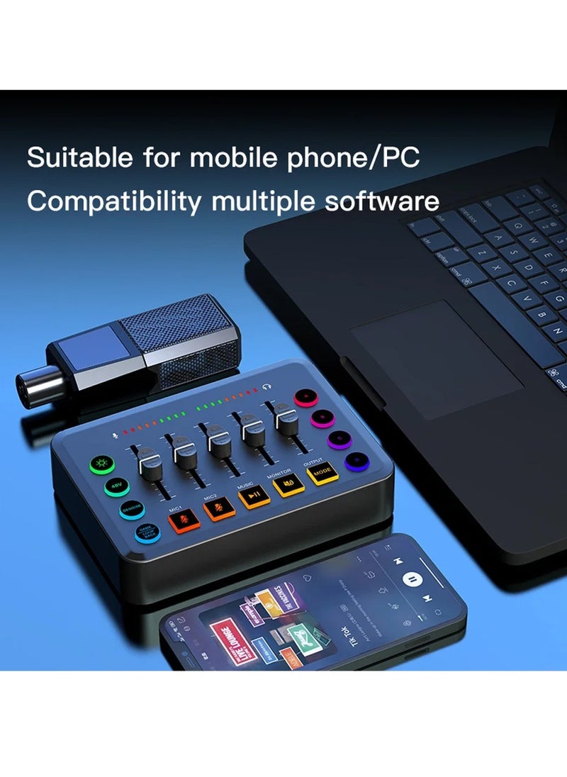 Generic - HD Gaming Audio Mixer Rechargeable Audio Interface RGB Mixer with XLR Mic Interface 48V Phantom Power for Podcast/Recording - Image 1