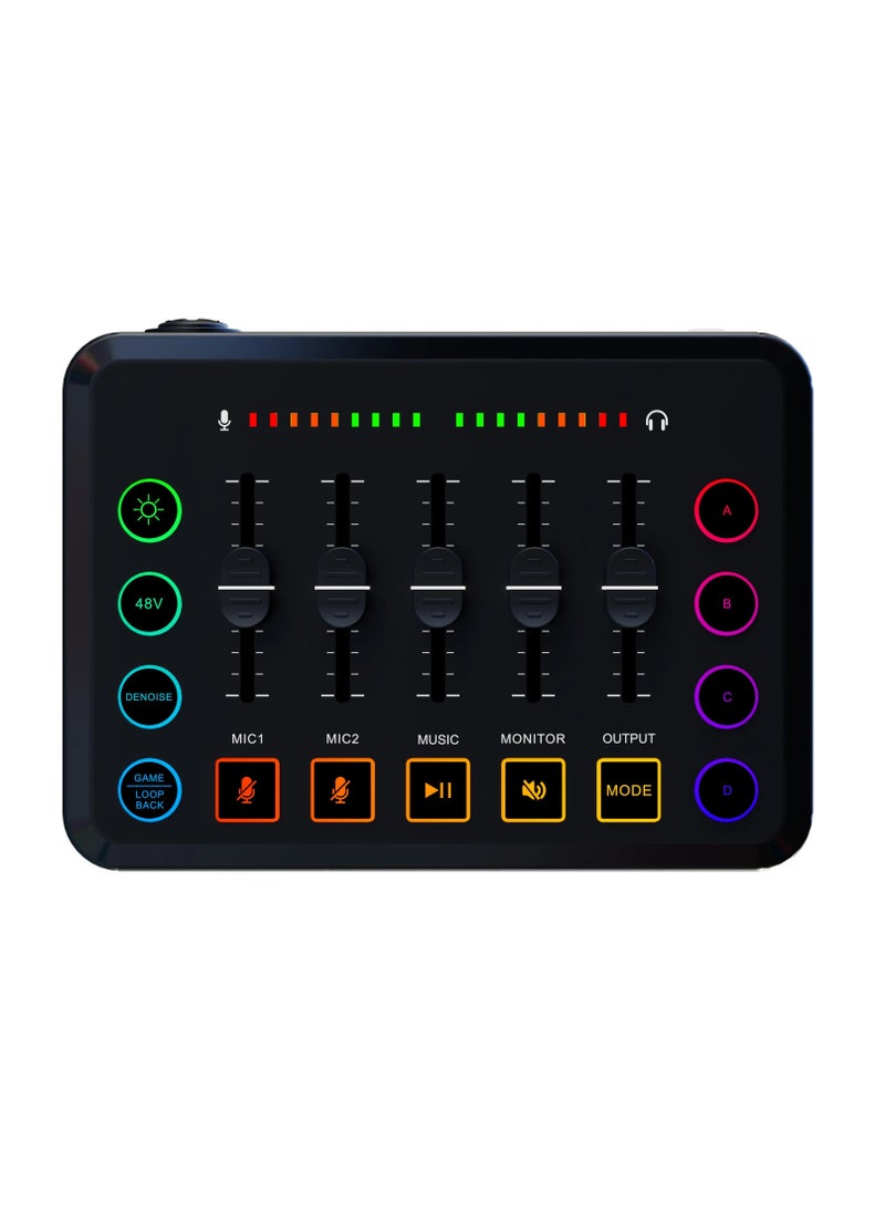 Generic - HD Gaming Audio Mixer Rechargeable Audio Interface RGB Mixer with XLR Mic Interface 48V Phantom Power for Podcast/Recording - Image 1