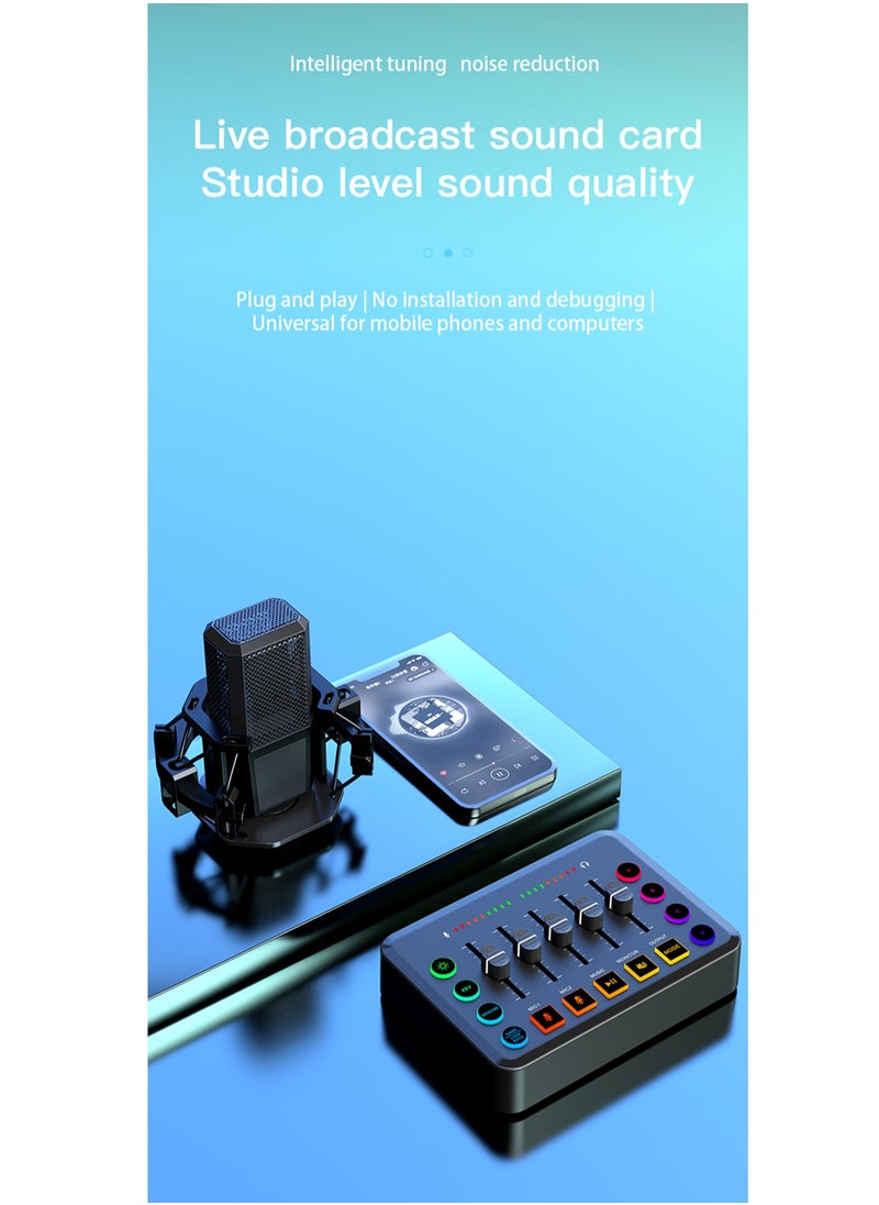 Generic - HD Gaming Audio Mixer Rechargeable Audio Interface RGB Mixer with XLR Mic Interface 48V Phantom Power for Podcast/Recording - Image 1