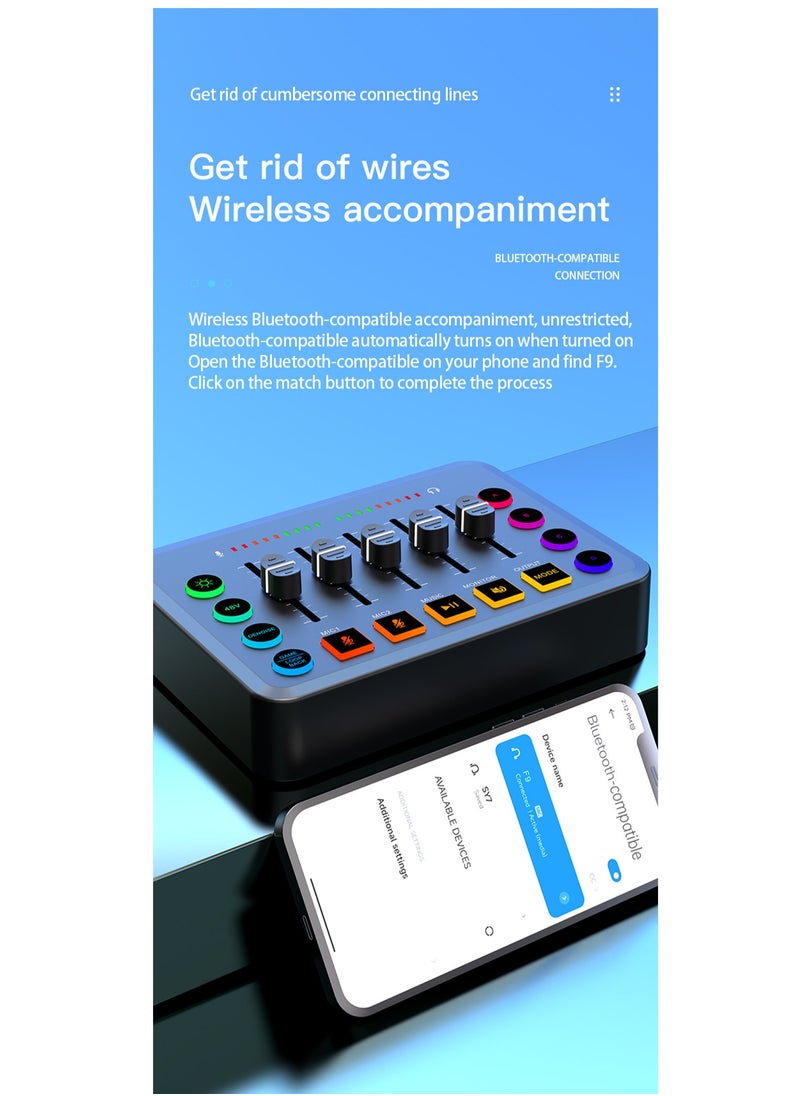 Generic - HD Gaming Audio Mixer Rechargeable Audio Interface RGB Mixer with XLR Mic Interface 48V Phantom Power for Podcast/Recording - Image 1