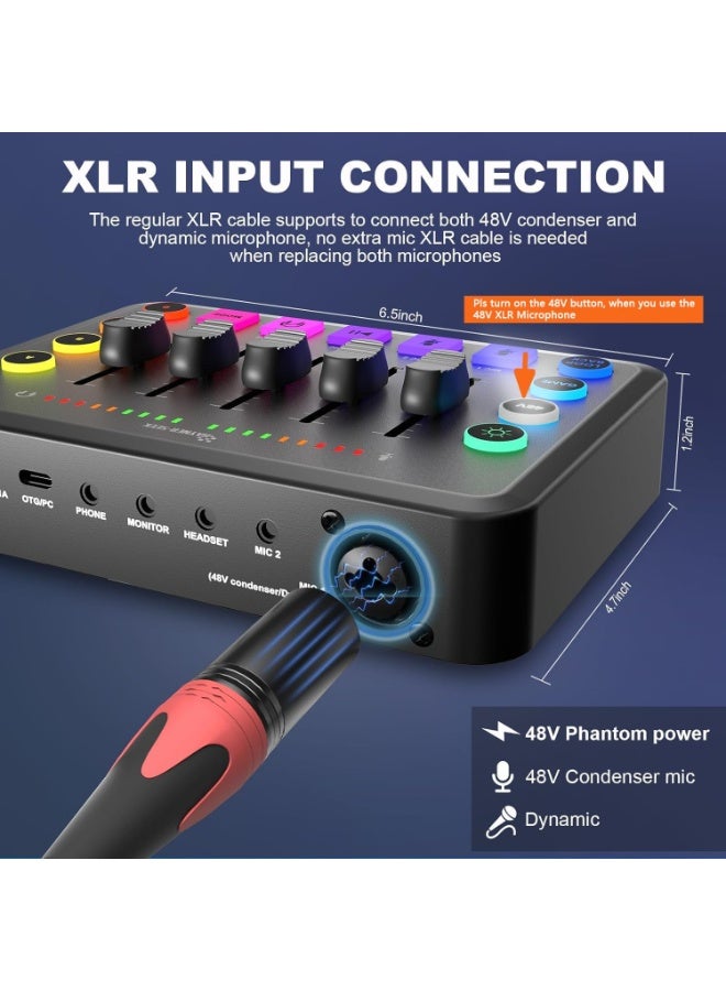 F9 Gaming Audio Mixer, HD Sound Card with XLR Mic Input, 48V Phantom Power, Rechargeable USB Interface, RGB Streaming Effects for OBS, Twitch, YouTube, TikTok - Image 4