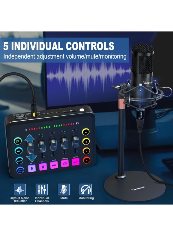 F9 Gaming Audio Mixer, HD Sound Card with XLR Mic Input, 48V Phantom Power, Rechargeable USB Interface, RGB Streaming Effects for OBS, Twitch, YouTube, TikTok - Image 3