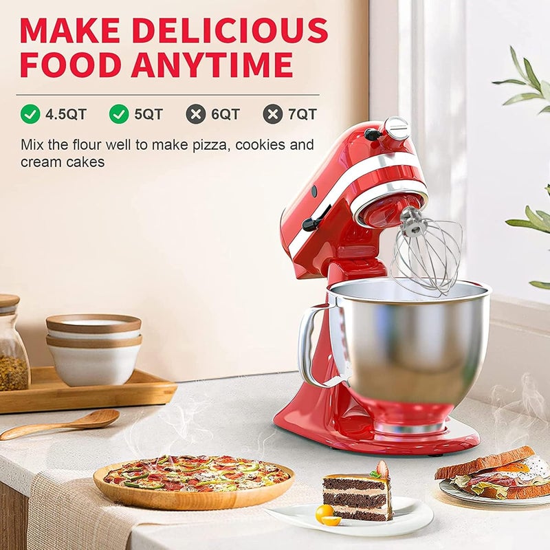 جلينك ملحق خفاقة سلكية لـ KitchenAid، ملحقات لخلاط KitchenAid سعة 4.5-5 كوارت من نوع الرأس المائل، بديل K45WW، بديل خفاقة 6 أسلاك، خفاقة للبيض والكريمة الثقيلة، لون فضي - Image 2