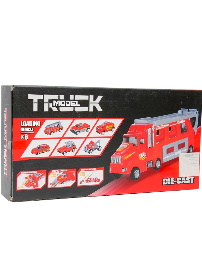 Toy Box - Diecast Container Truck With Fire Rescue Truck Toy For Kids - Image 1