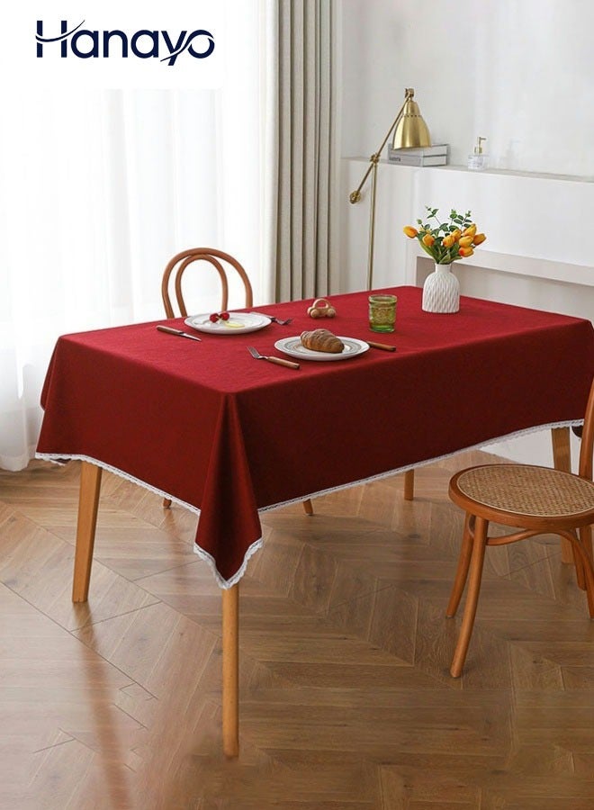 Hanayo Tablecloths  Cotton Linen Fabric Tablecloth Dustproof Cover Tablecloth Table Covers Coffee Table Cover Cloth 90*140CM(Red) - Image 1