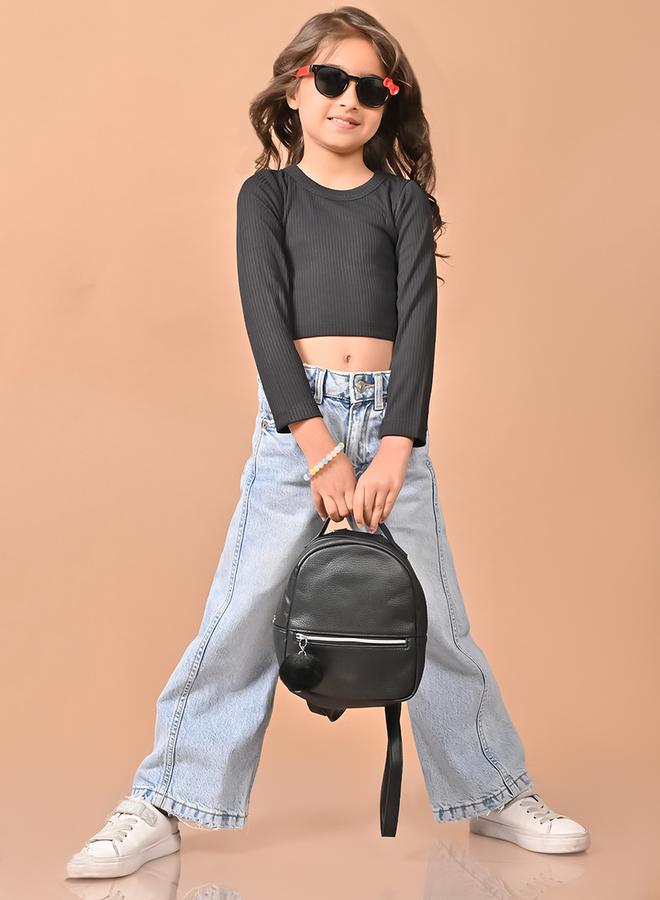 ليل بيكس بلوزة قصيرة سادة بتفاصيل مضلعة - Image 1