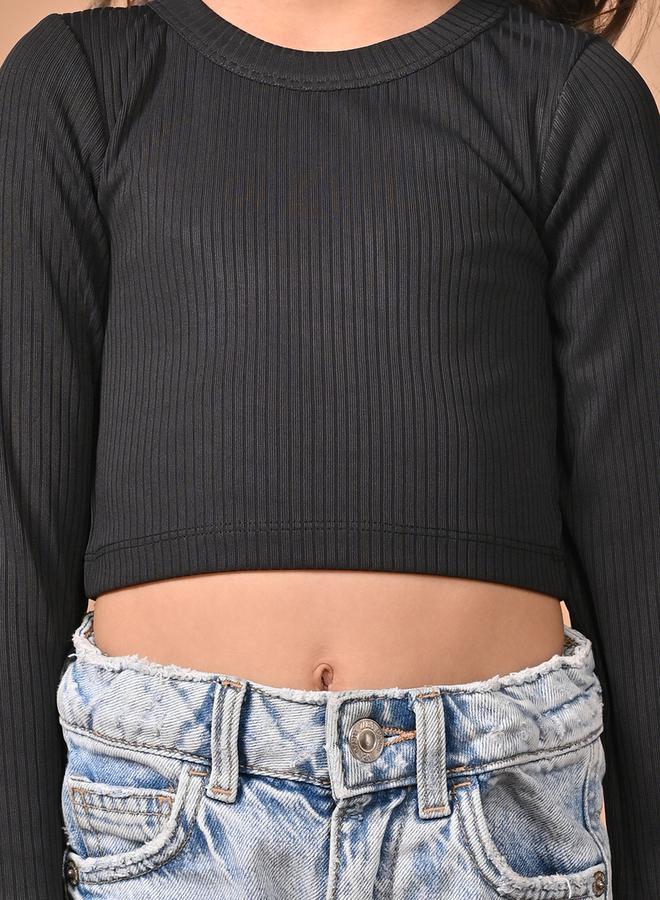 ليل بيكس بلوزة قصيرة سادة بتفاصيل مضلعة - Image 3