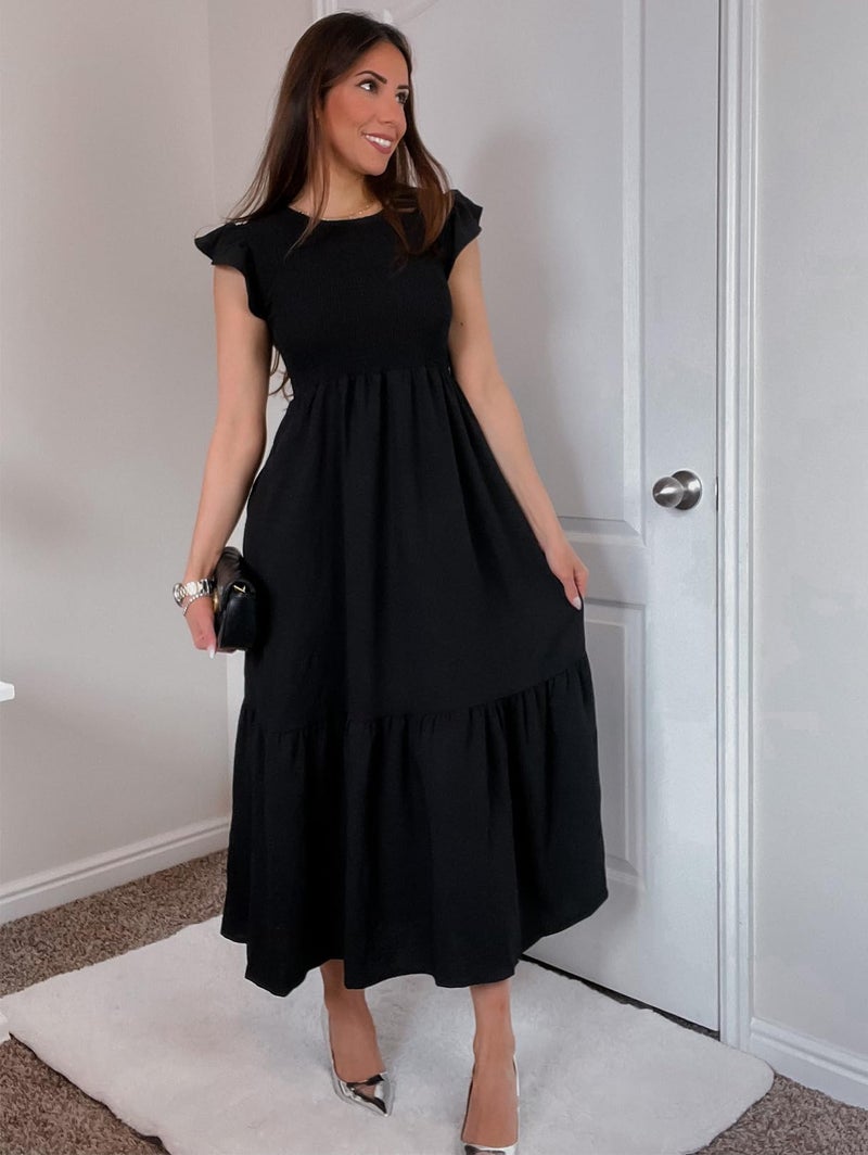 OFEEFAN Maxi Dresses for Women Flutter Sleeve Summer Dresses 2025 with Pockets Black M - Image 2
