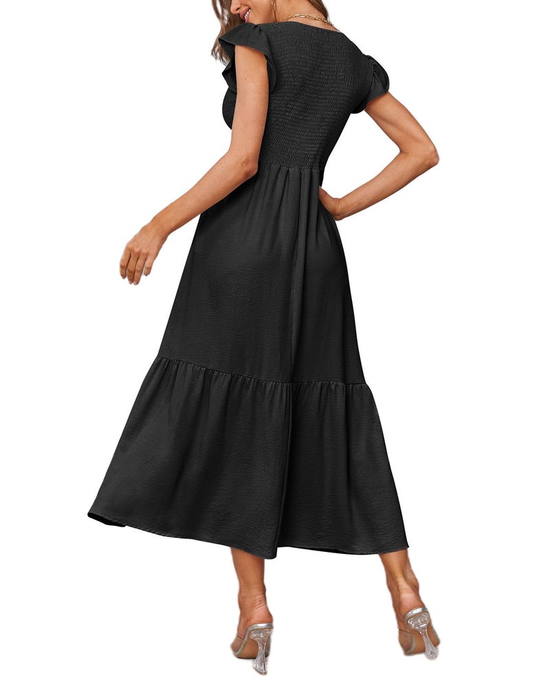 OFEEFAN Maxi Dresses for Women Flutter Sleeve Summer Dresses 2025 with Pockets Black M - Image 4