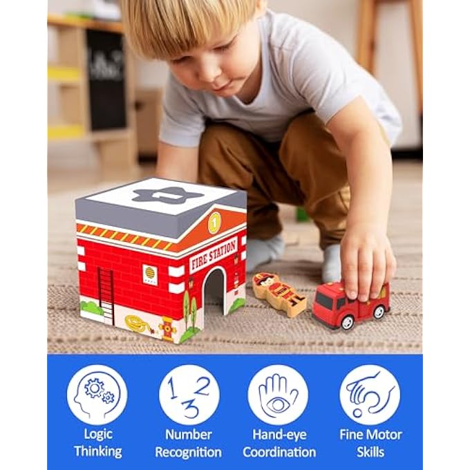 TODDLER SORTING & STACKING TOYS WITH NESTING GARAGES CARS, NUMBER STACKABLE BLOCK BOXES FOR KIDS LEARNING COMMUNITY HELPERS, PRESCHOOL EDUCATIONAL MONTESSORI TOY GIFT FOR 2 3 4 YEAR OLD BABY - Image 5