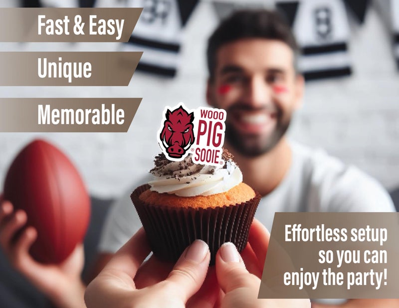 PartyKandy University of Arkansas Cupcake Toppers (24 Pieces) Arkansas Razorbacks Party Supplies for Razorbacks Football  Birthday Gift  Graduation Party Decorations (Arkansas Razorbacks) - Image 4